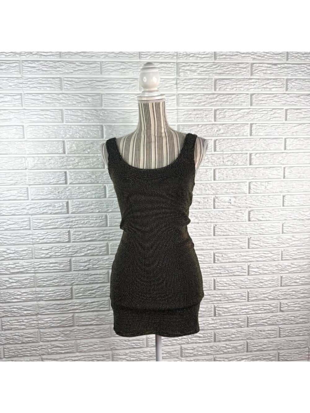 Good American Always Fits Sculpt Dress Bodycon Black & Gold Textured Size 1/2